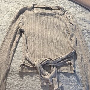 Zara Cream Long Sleeve Ribbed Top